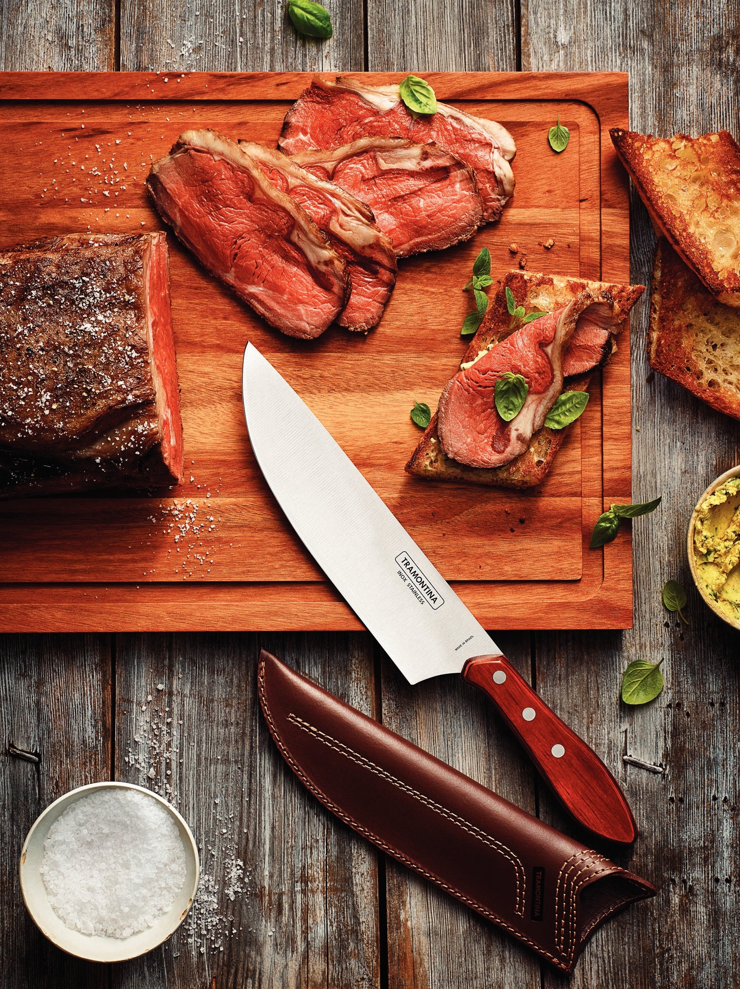 8" (20cm) Meat Knife with Sheath, brown