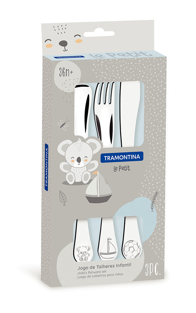 3pc. Child's Set Boys, Stainless Steel. Knife, Fork and Spoon