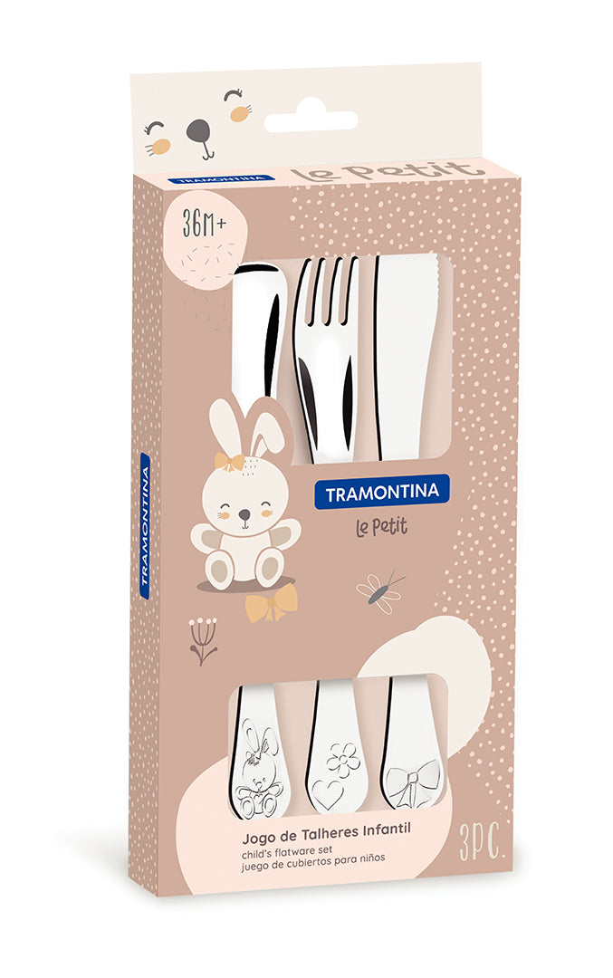 3pc. Child's Set Girls, Stainless Steel. Knife, Fork and Spoon