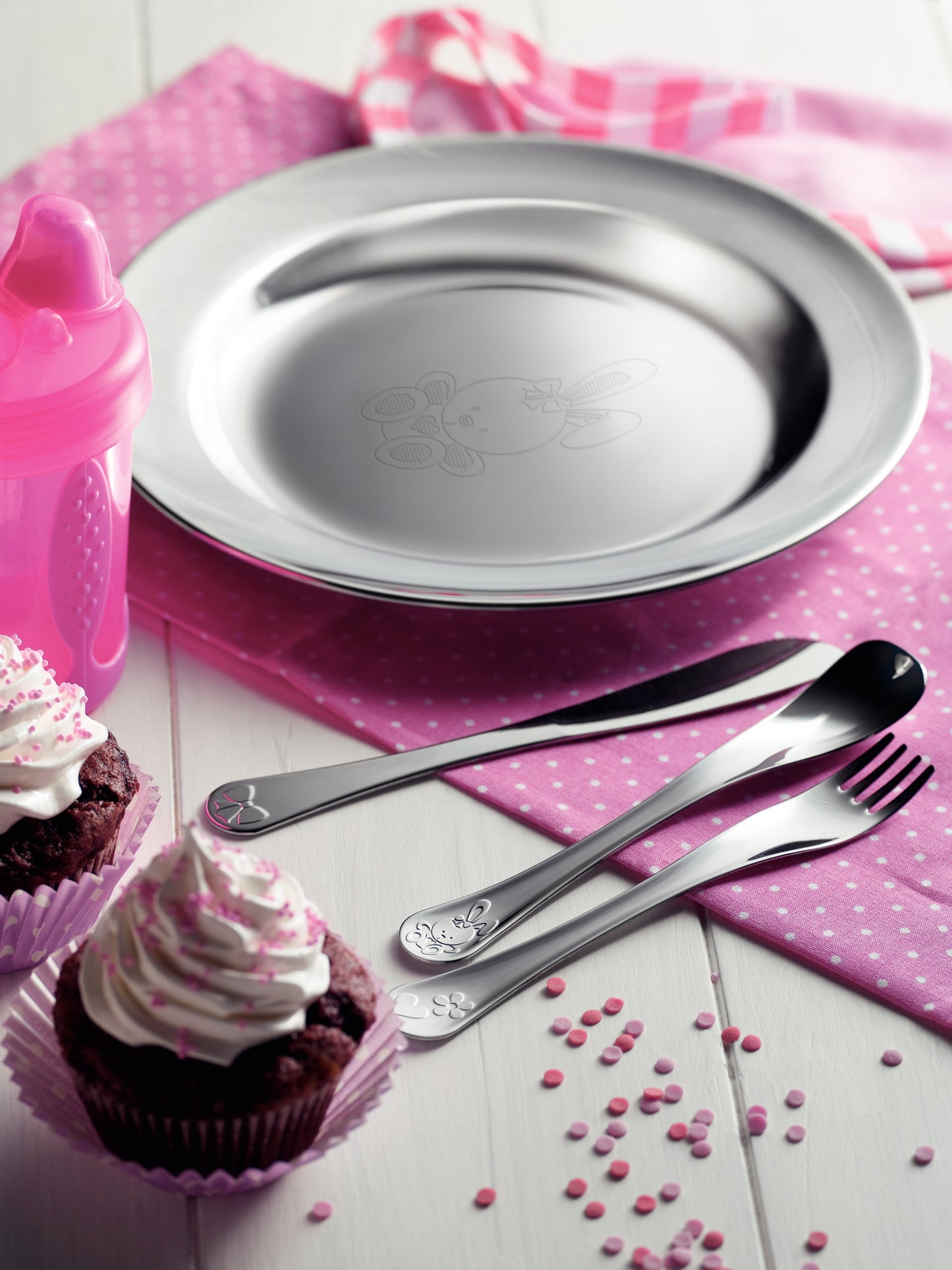 3pc. Child's Set Girls, Stainless Steel. Knife, Fork and Spoon
