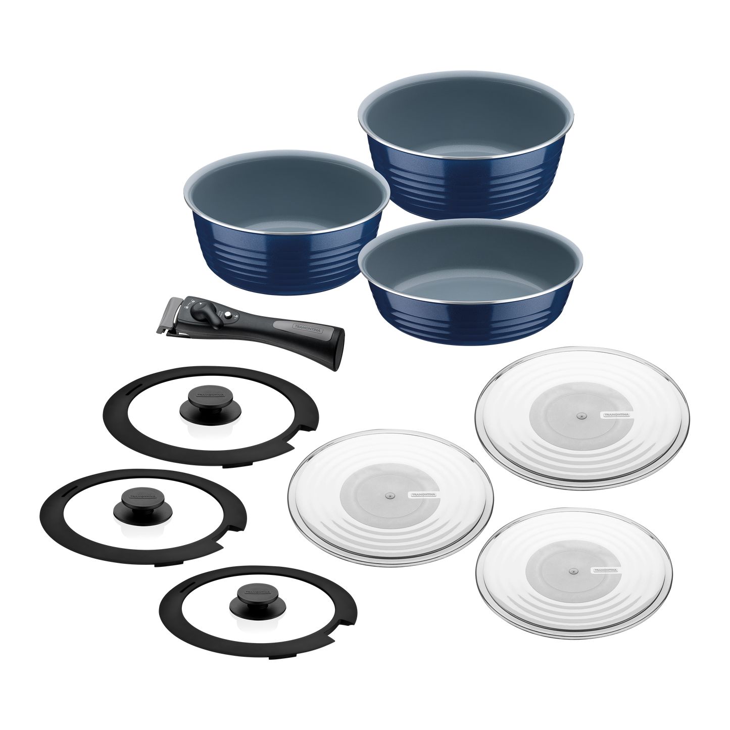 10pc. Multipurpose Blue Aluminum Cookware Set with Ceramic Coating and Removable Handle - Ítria - Ceramic Coating