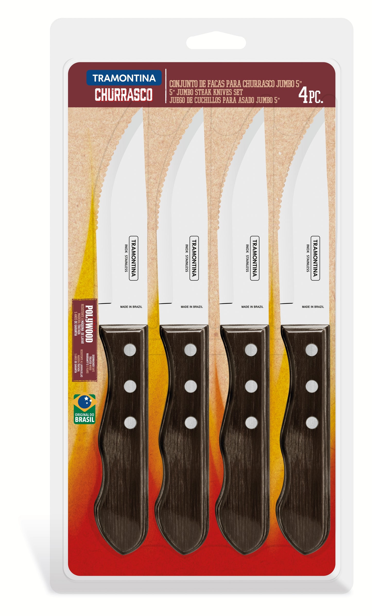 4pc. Jumbo Steak Knife Set, Brown