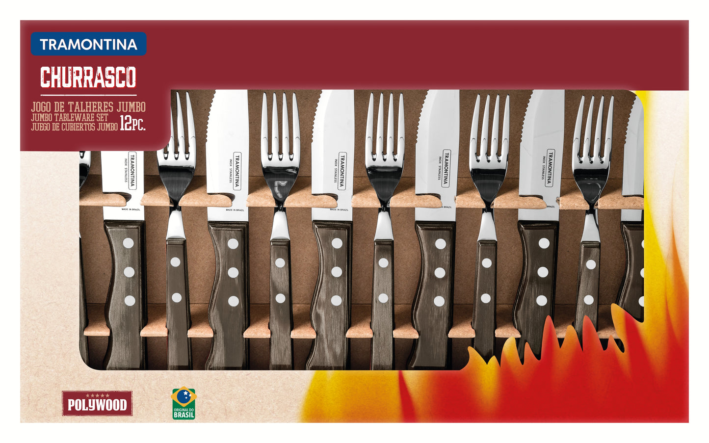 12pc. Jumbo Knives Braai Set, Brown