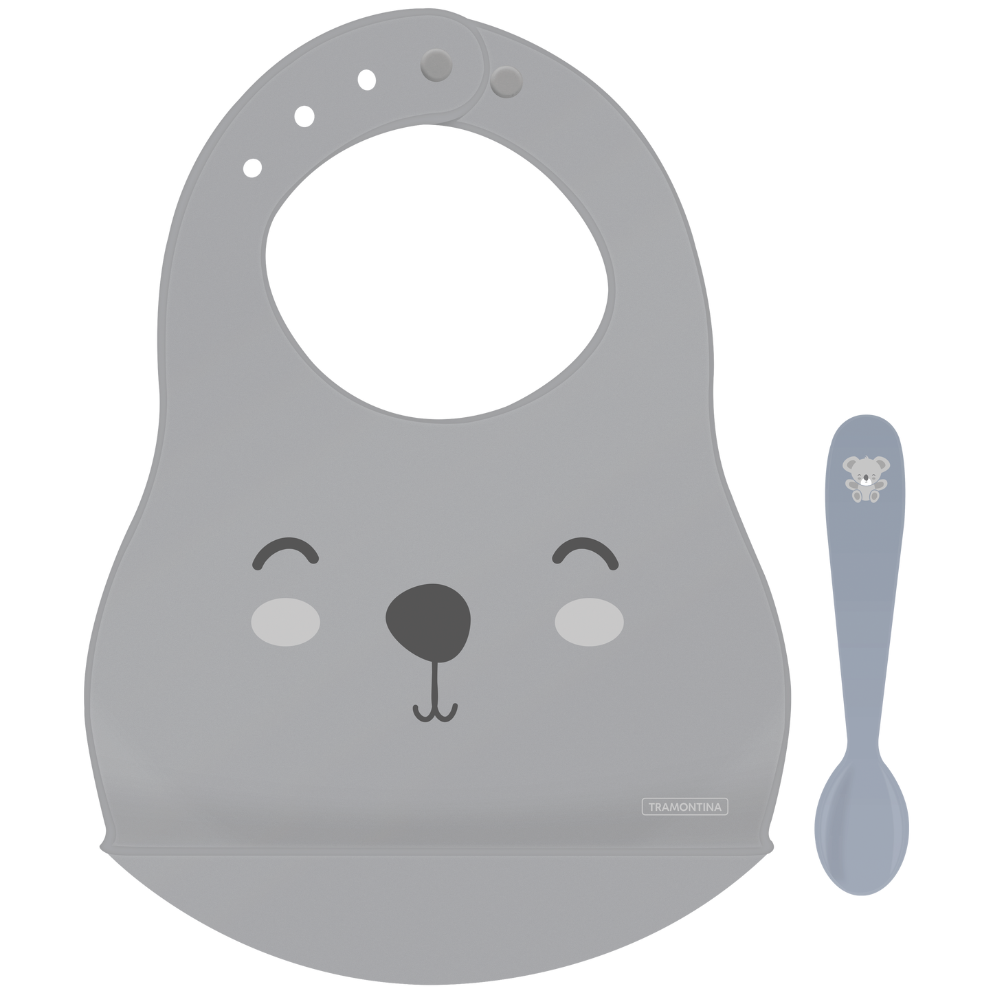 2pc. Grey Bib and Children's Spoon Set