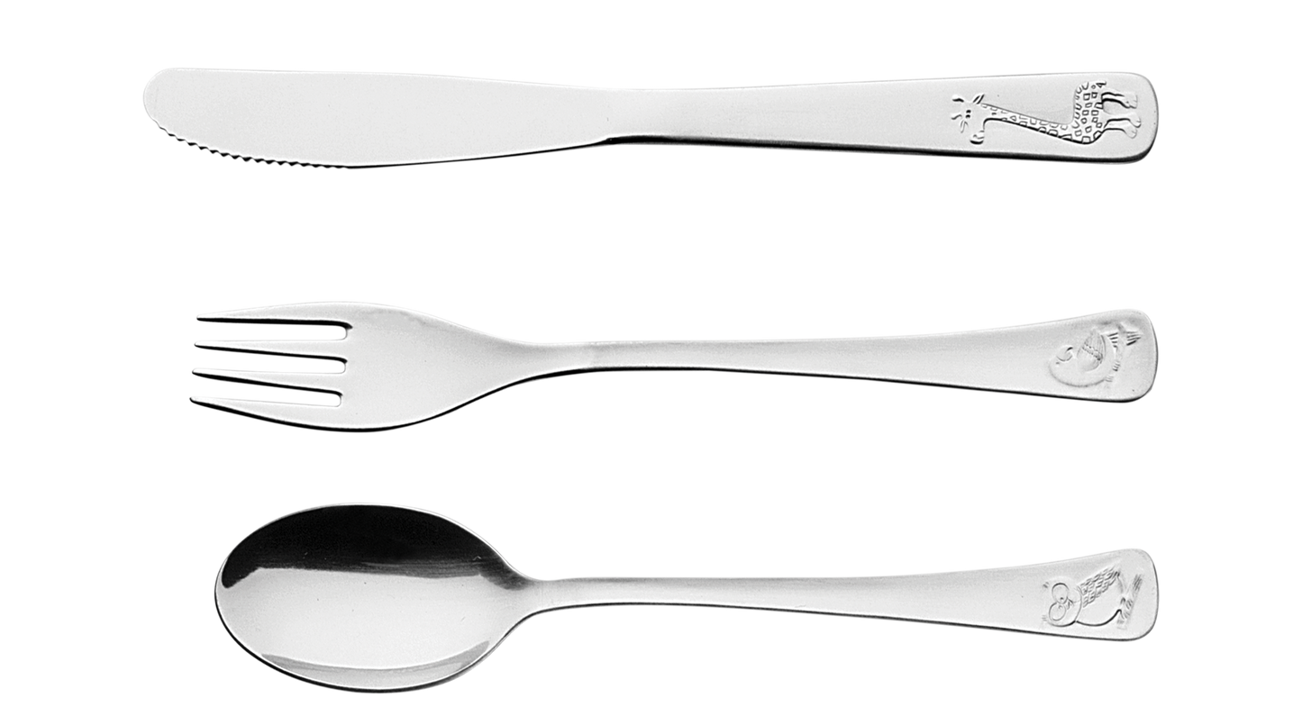 3pc. Child's Set, Stainless Steel. Knife, Fork and Spoon