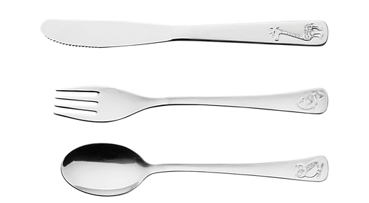 3pc. Child's Set, Stainless Steel. Knife, Fork and Spoon