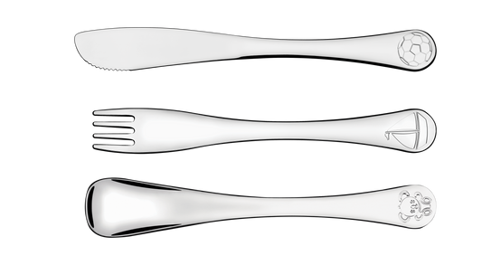 3pc. Child's Set Boys, Stainless Steel. Knife, Fork and Spoon