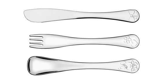 3pc. Child's Set Girls, Stainless Steel. Knife, Fork and Spoon